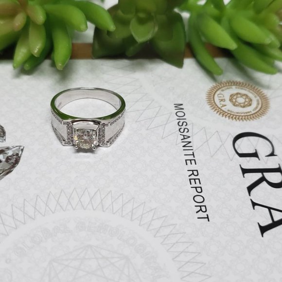 1 Carat Moissanite Men Engagement Ring 925 Sterling Silver Wedding Band D-FL - Picture 5 of 6